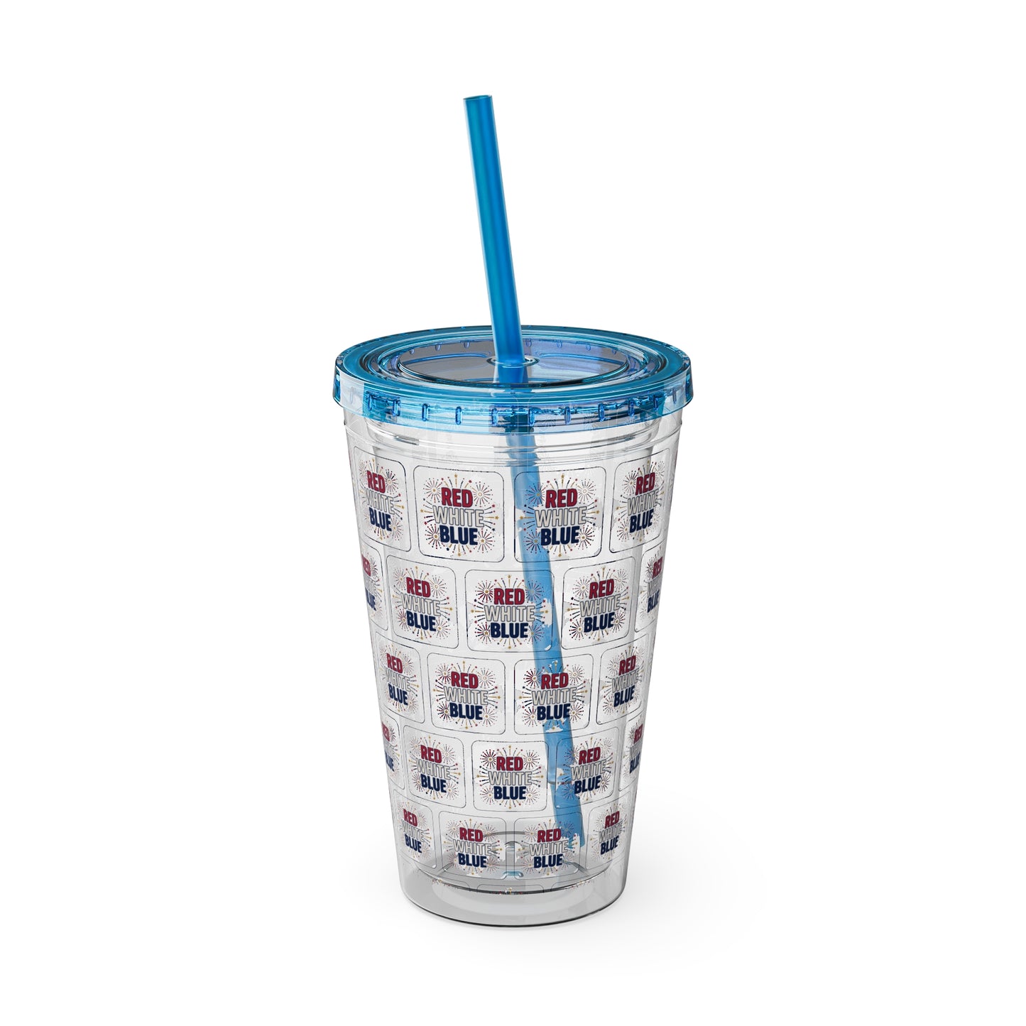 Red White Blue flag pattern Tumbler | 16oz straw cup