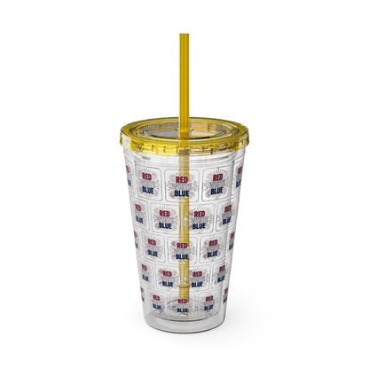 Red White Blue flag pattern Tumbler | 16oz straw cup