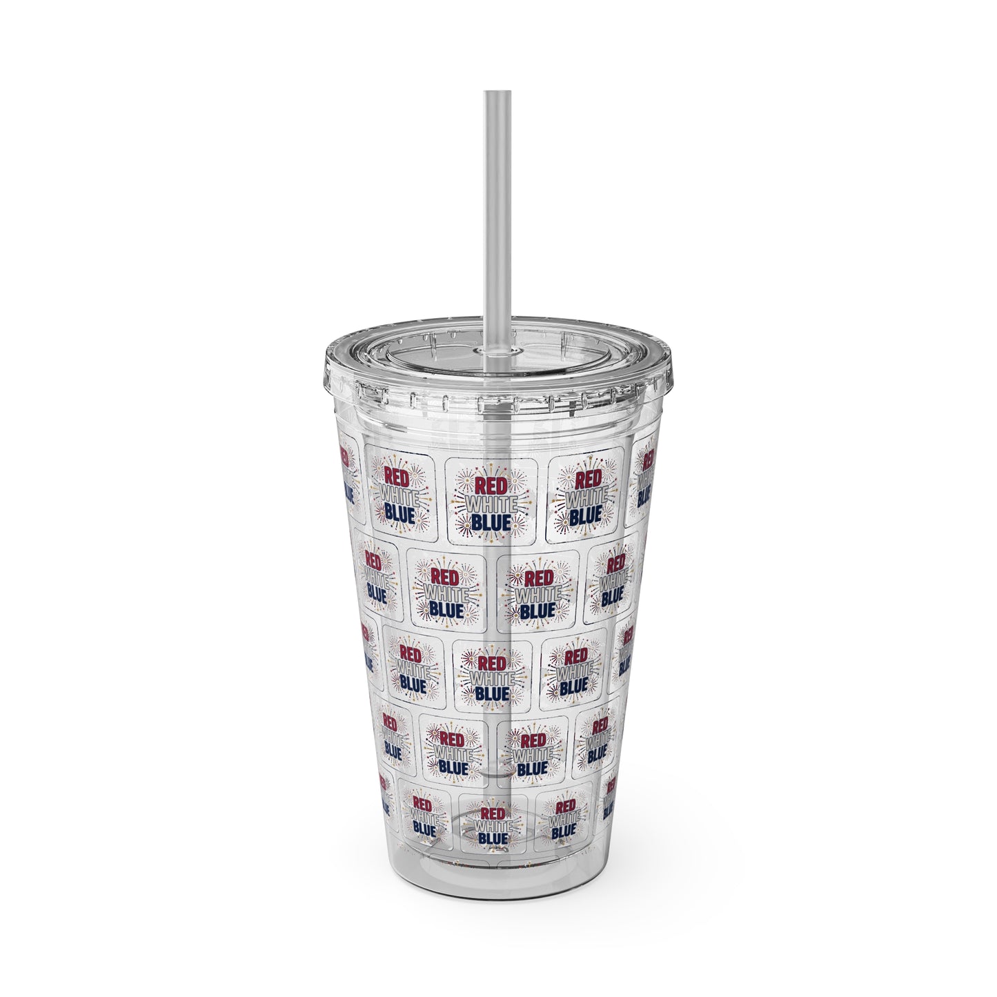 Red White Blue flag pattern Tumbler | 16oz straw cup