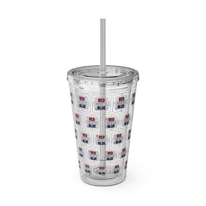 Red White Blue flag pattern Tumbler | 16oz straw cup