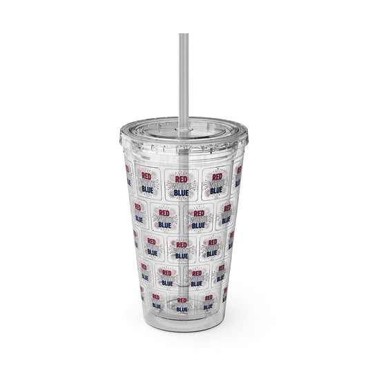 Red White Blue flag pattern Tumbler | 16oz straw cup
