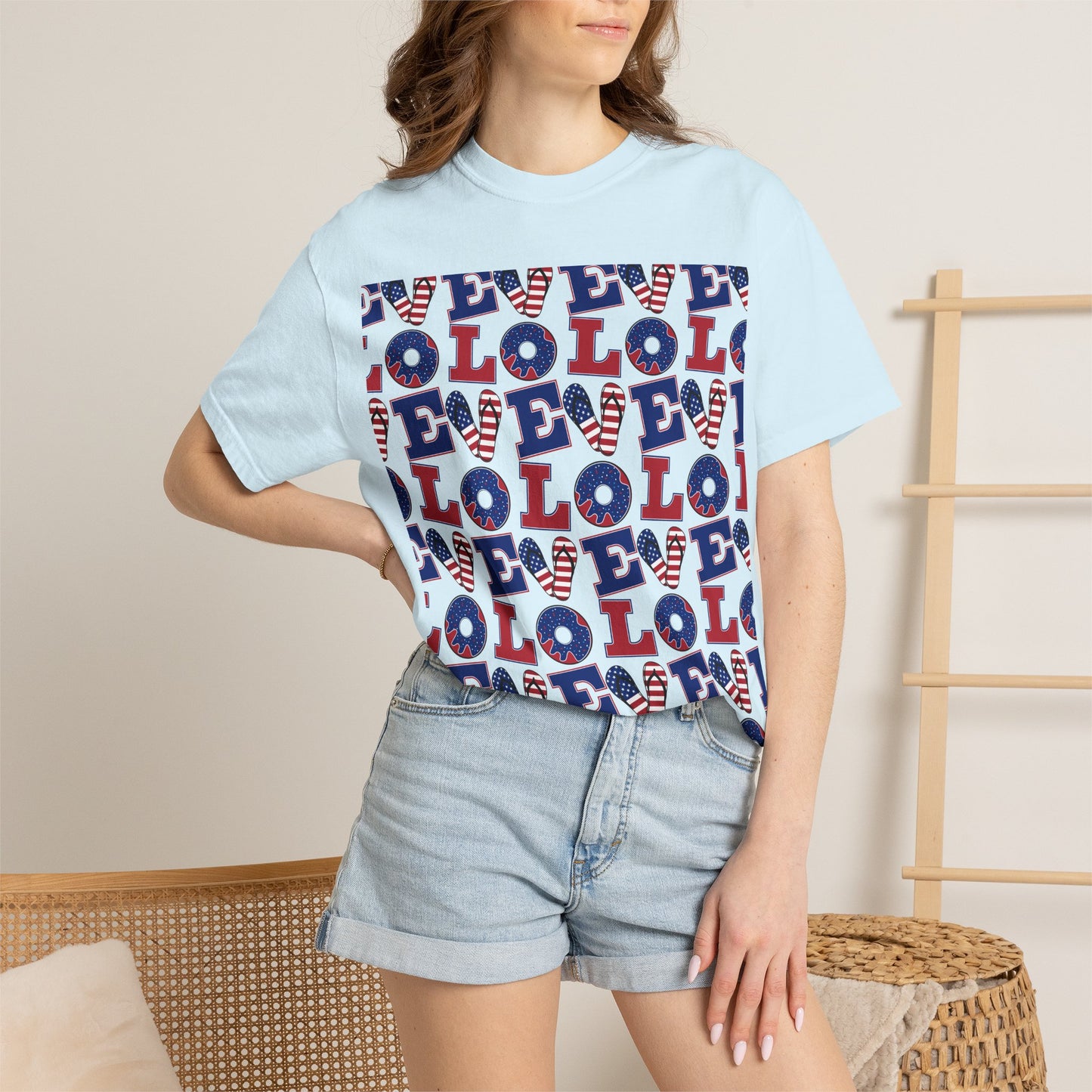 Patriotic LOL Pattern T-Shirt | Red White Blue Text Tee