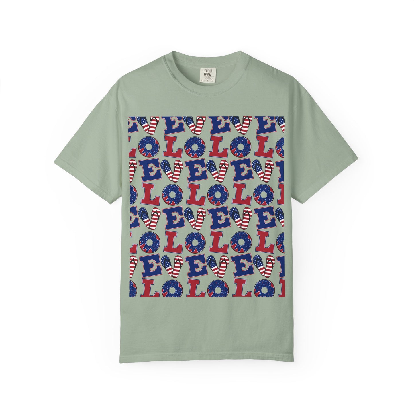 Patriotic LOL Pattern T-Shirt | Red White Blue Text Tee