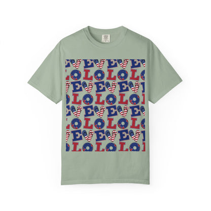 Patriotic LOL Pattern T-Shirt | Red White Blue Text Tee