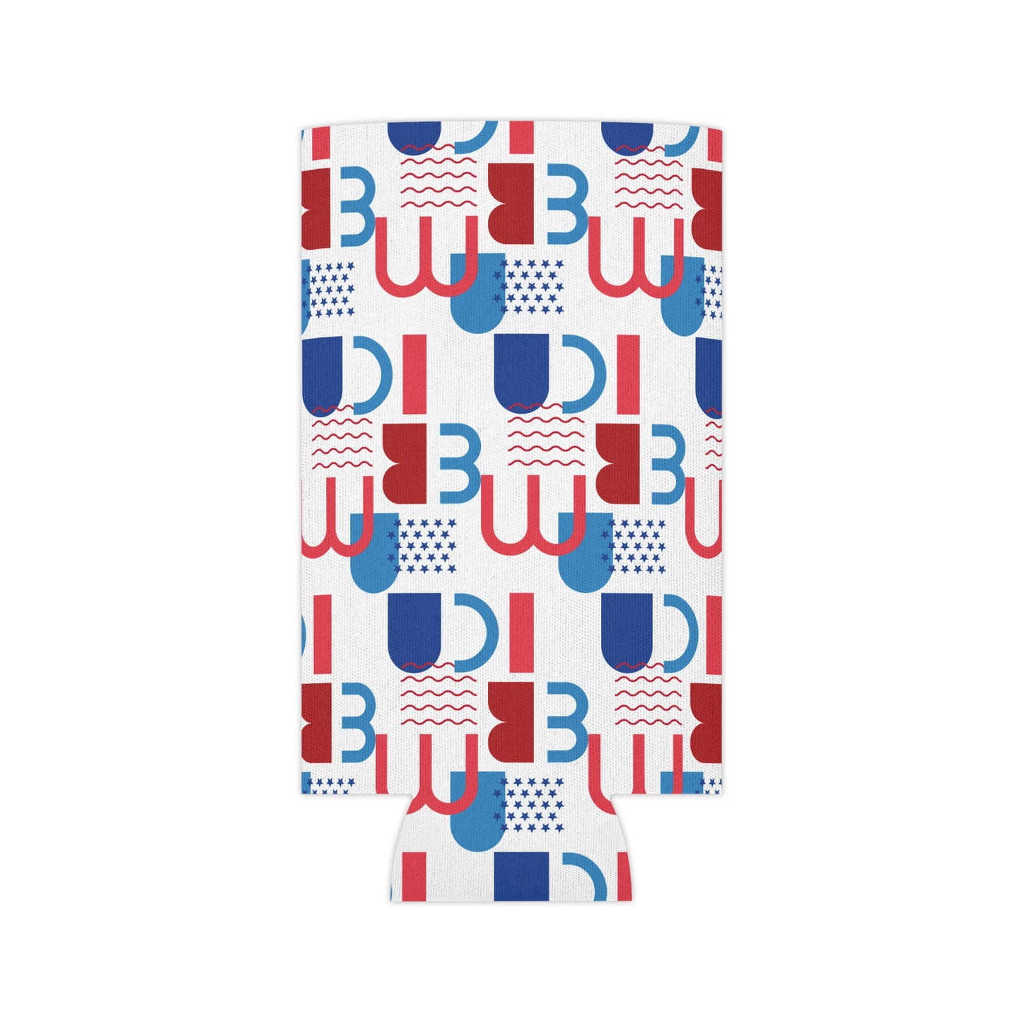 Red Blue Geometric Pattern Can Cooler | Abstract Retro Shapes