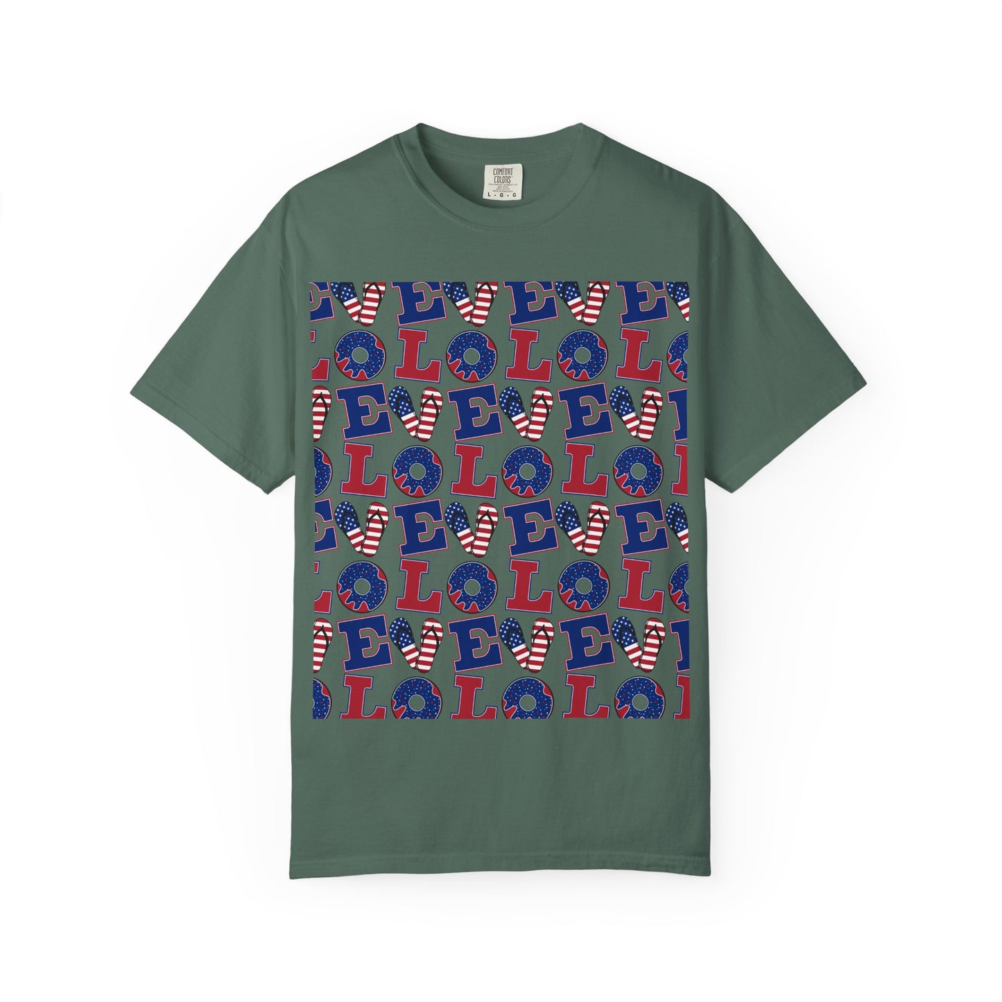 Patriotic LOL Pattern T-Shirt | Red White Blue Text Tee