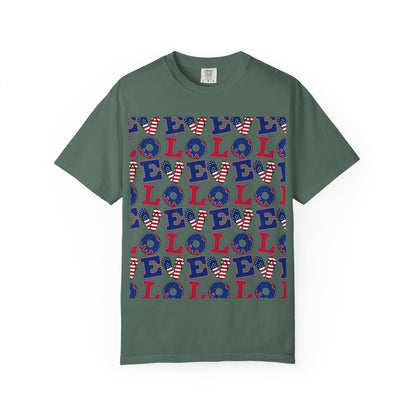 Patriotic LOL Pattern T-Shirt | Red White Blue Text Tee