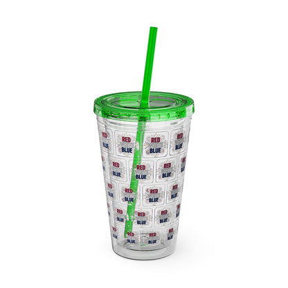 Red White Blue flag pattern Tumbler | 16oz straw cup