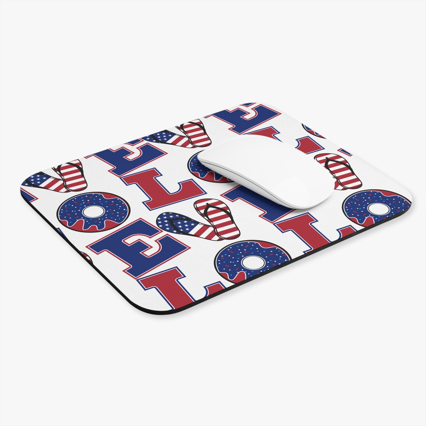 Patriotic LOL Pattern Mouse Pad | American Flag Donut Flip Flop Design