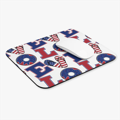 Patriotic LOL Pattern Mouse Pad | American Flag Donut Flip Flop Design