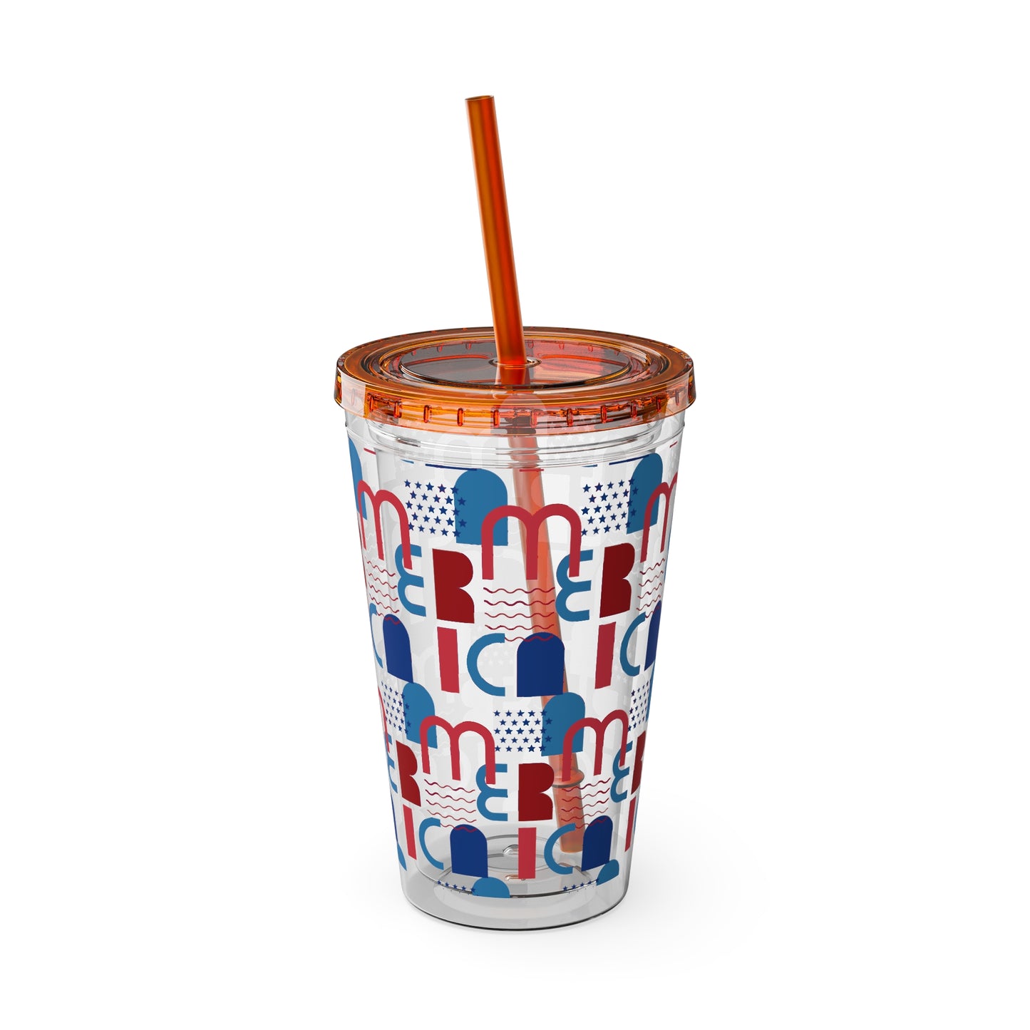 Red Blue Abstract Beach Pattern Tumbler | 16oz Straw Cup