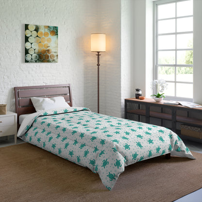 Turquoise Floral Pattern Comforter | Teal Flower All-Over Print