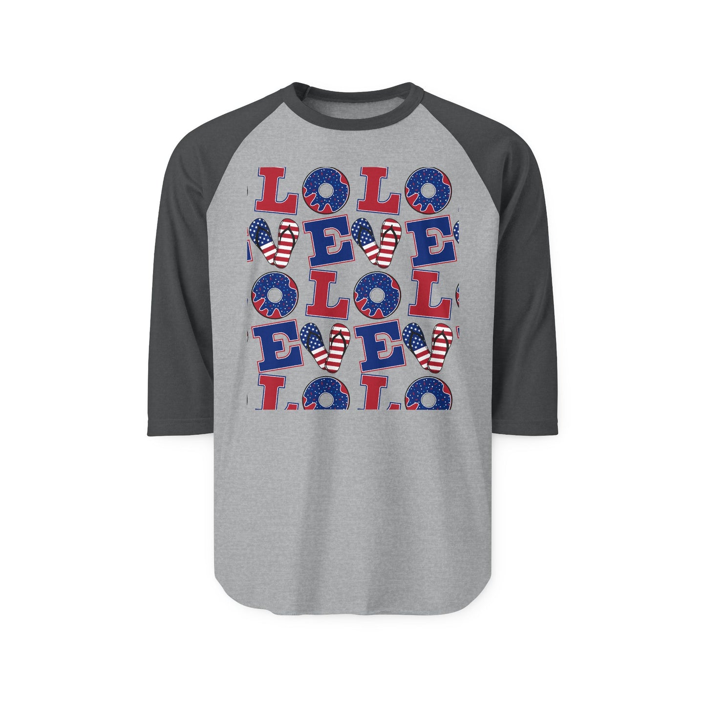 Patriotic LOL Pattern Raglan Shirt | American Flag Skull Letters