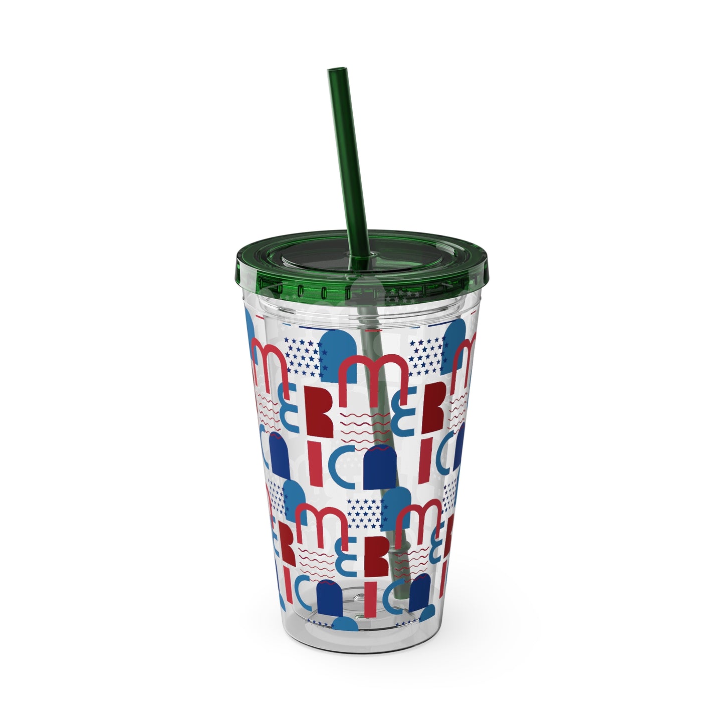 Red Blue Abstract Beach Pattern Tumbler | 16oz Straw Cup