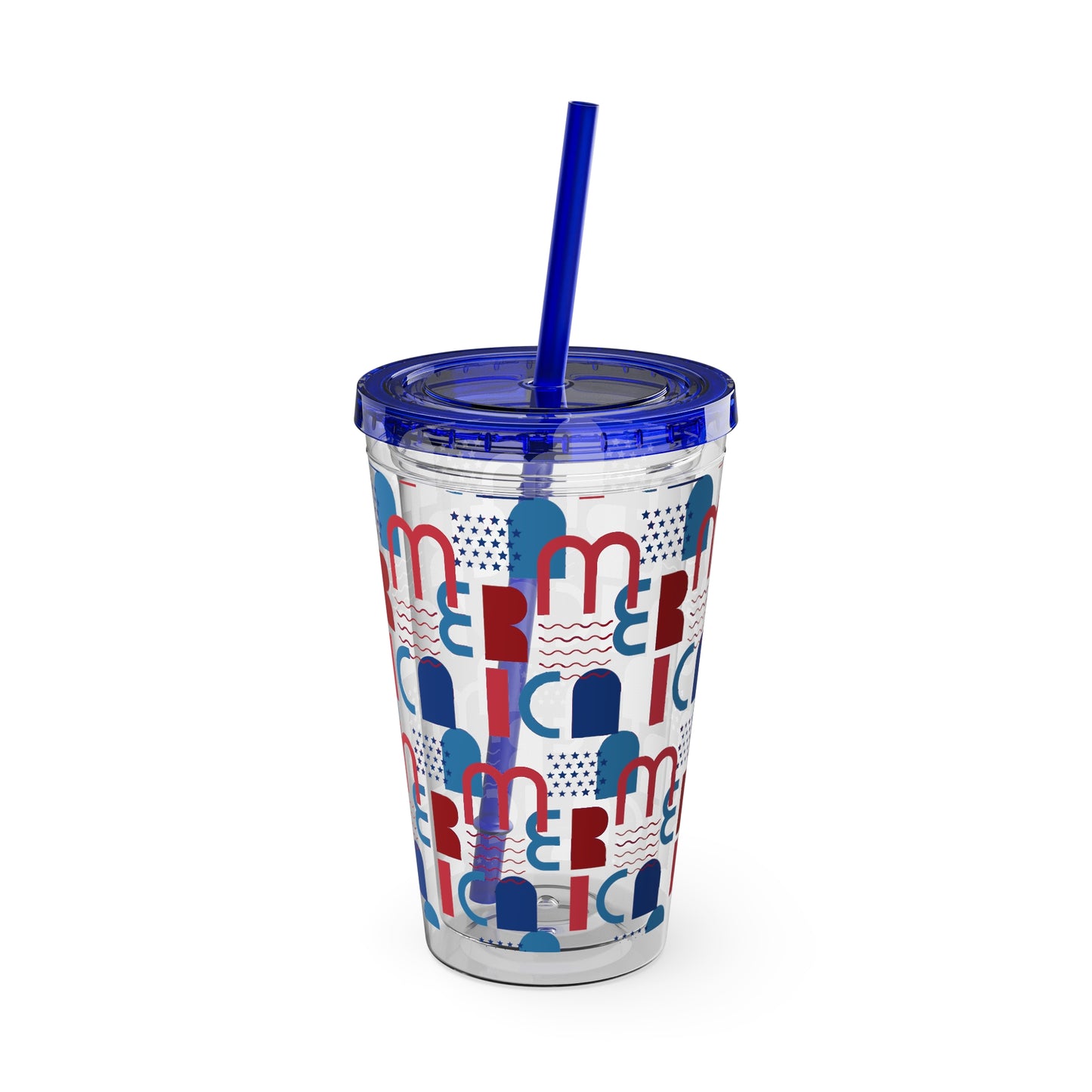 Red Blue Abstract Beach Pattern Tumbler | 16oz Straw Cup