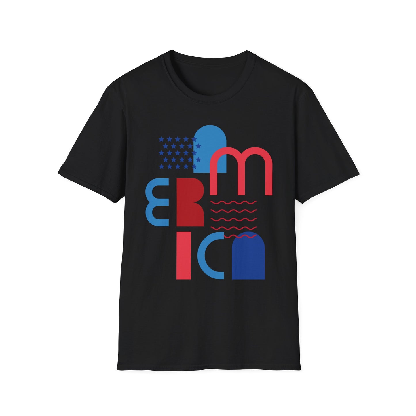 America typographic graphic T-Shirt | Red Blue USA stars waves