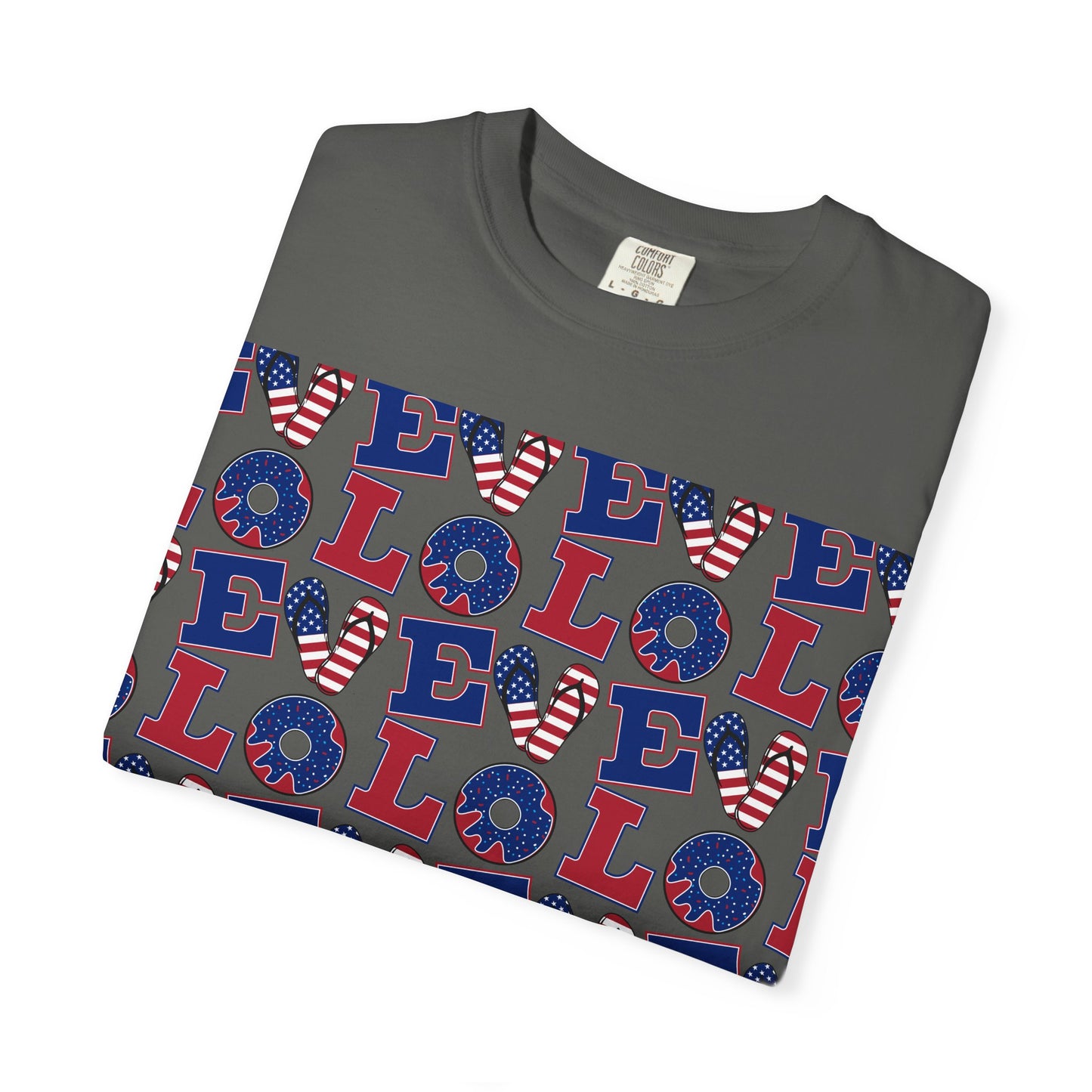 Patriotic LOL Pattern T-Shirt | Red White Blue Text Tee