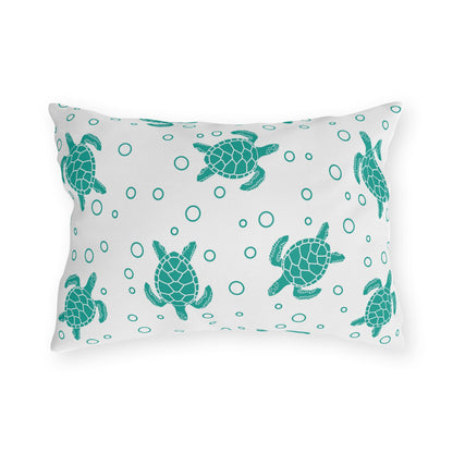 Sea Turtle Outdoor Pillow – Teal Nautical Patio Cushion