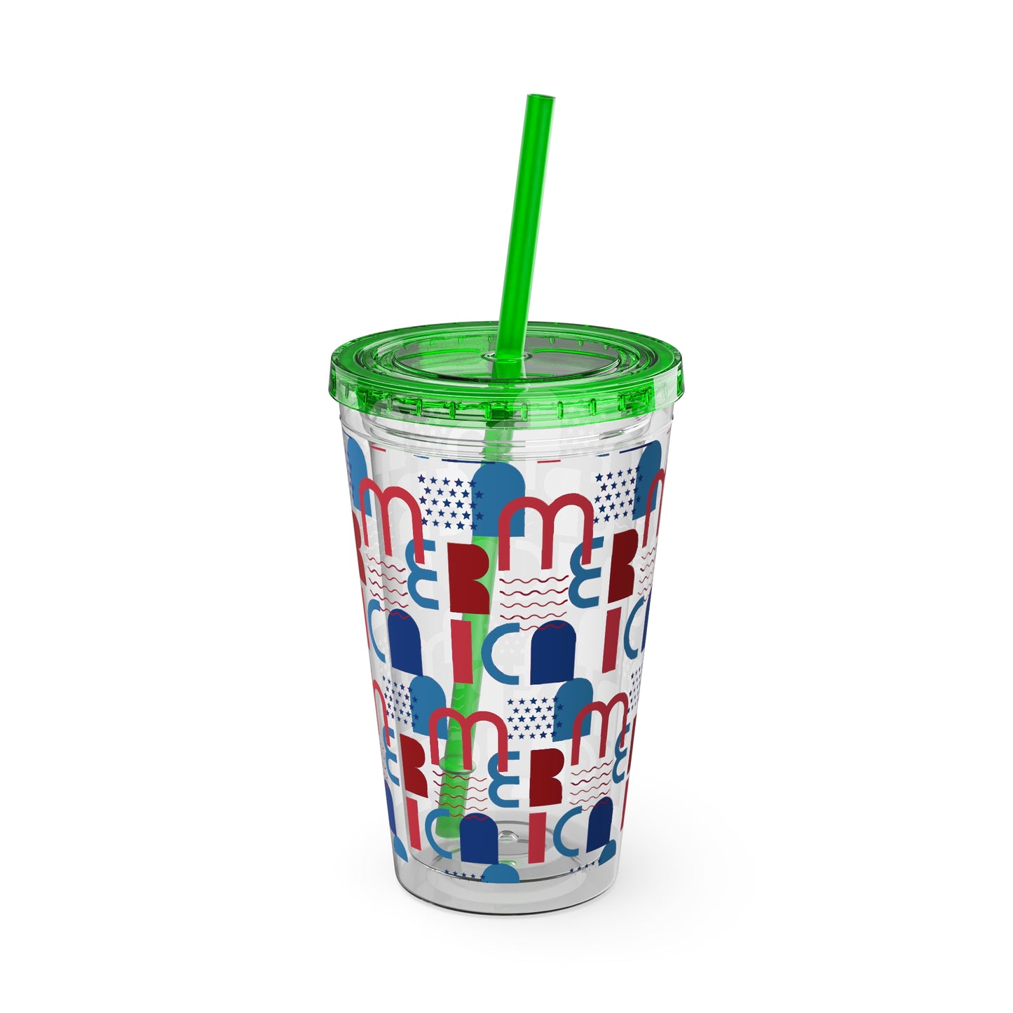 Red Blue Abstract Beach Pattern Tumbler | 16oz Straw Cup