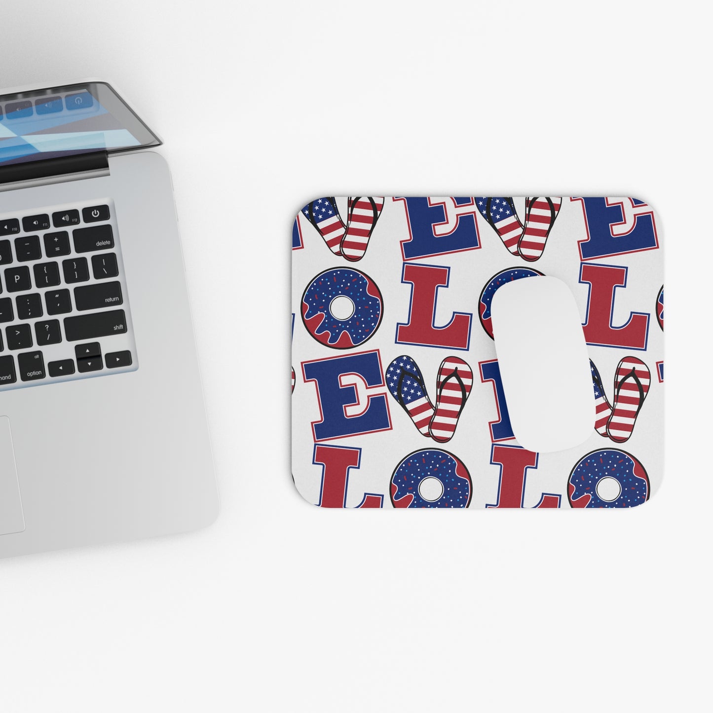 Patriotic LOL Pattern Mouse Pad | American Flag Donut Flip Flop Design