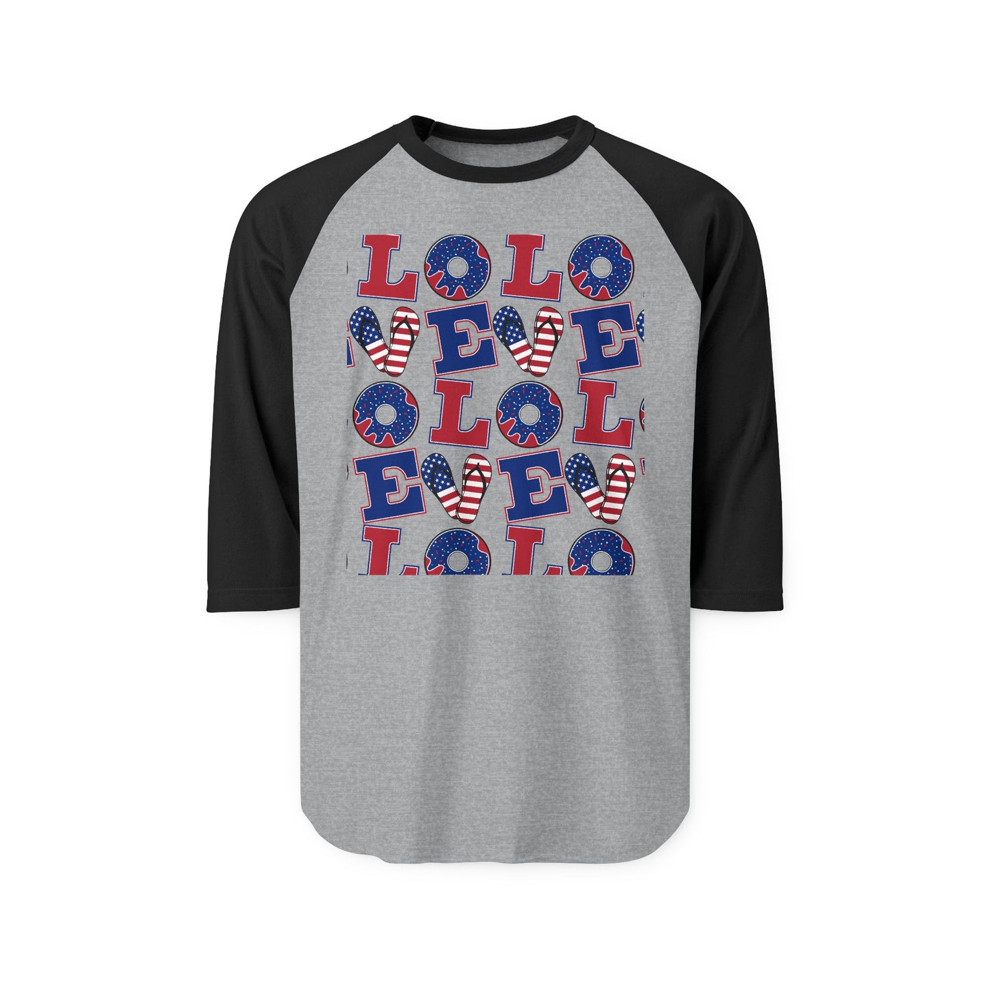Patriotic LOL Pattern Raglan Shirt | American Flag Skull Letters