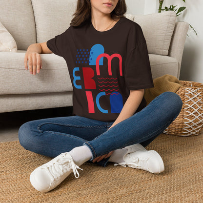 America typographic graphic T-Shirt | Red Blue USA stars waves