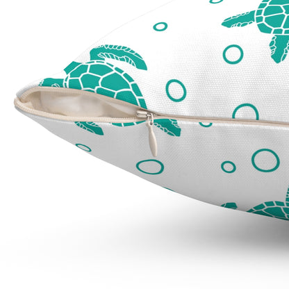Teal Sea Turtle Pattern Pillow | Square Decorative Pillow
