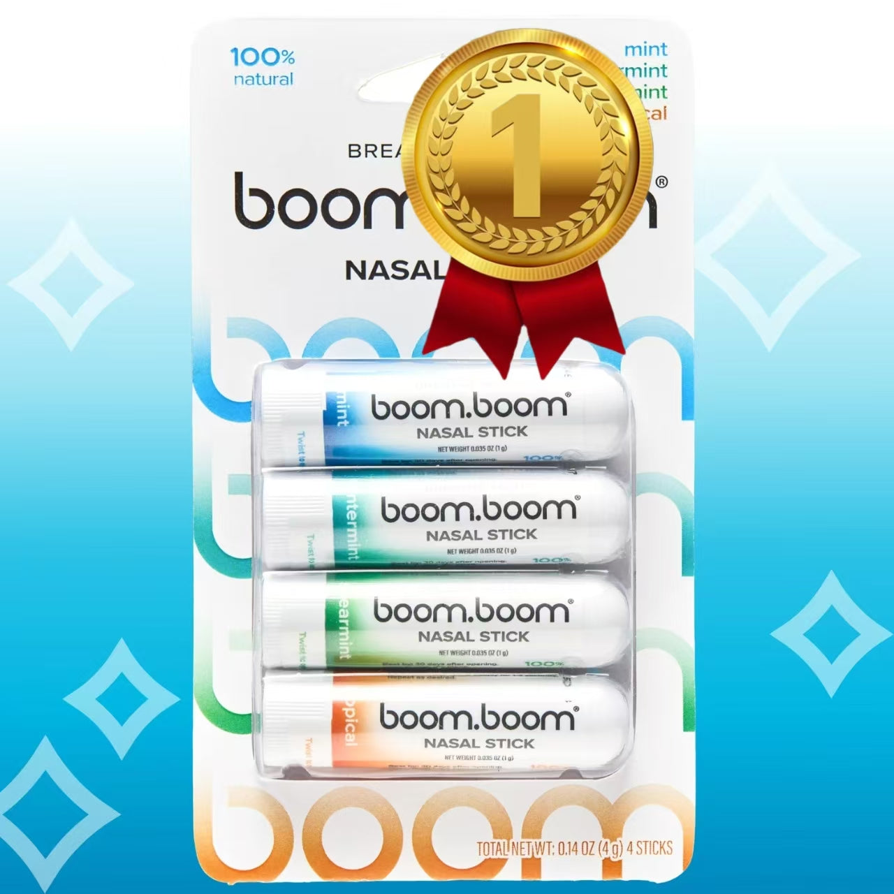 BoomBoom Nasal Stick | Vapor Flow Technology | Cool Refreshing Sensation | Natural Mood Boost | Simple Ingredients | Essential Oils + Menthol Inhaler (Mint, Wintermint, Tropical)