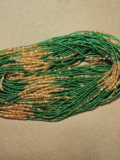 Green Waist Beads with Gold Crystals – Handmade African Tie-On