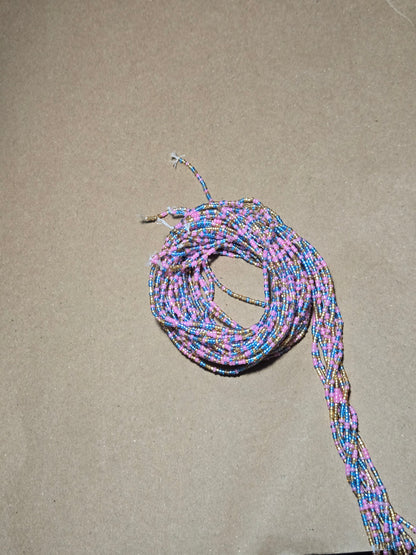Pink, Blue and Gold Waist Beads – Handmade African Tie-On