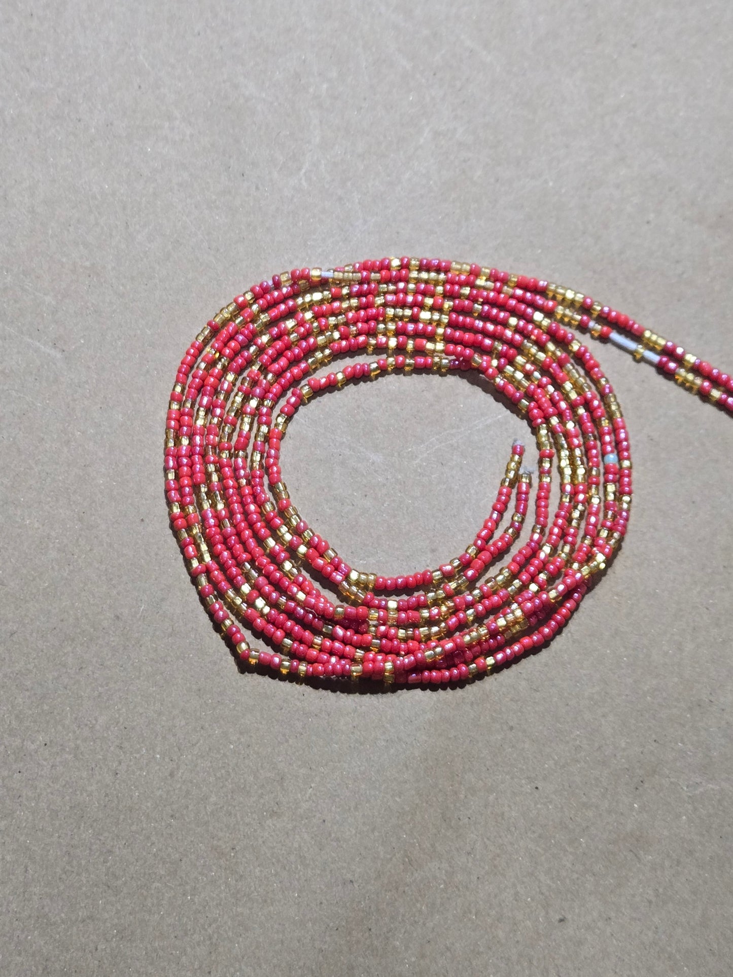Red and Gold Waist Beads – Handmade African Tie-On