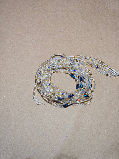 Mixed Waist Beads with  Blue Crystals – Handmade African Tie-On