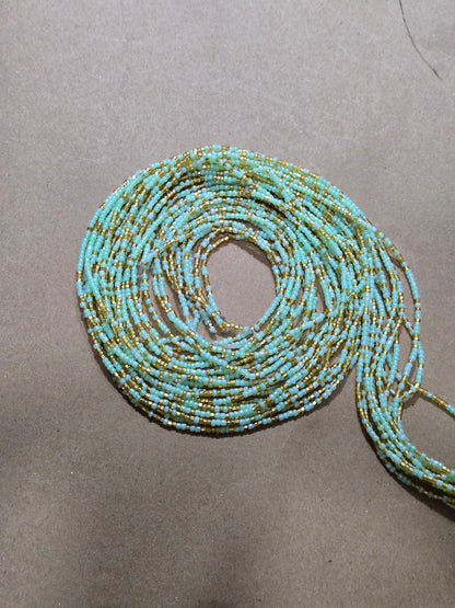 Gold and Mint Green Waist Beads – Handmade African Tie-On