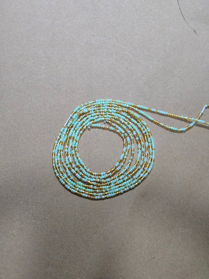 Gold and Mint Green Waist Beads – Handmade African Tie-On