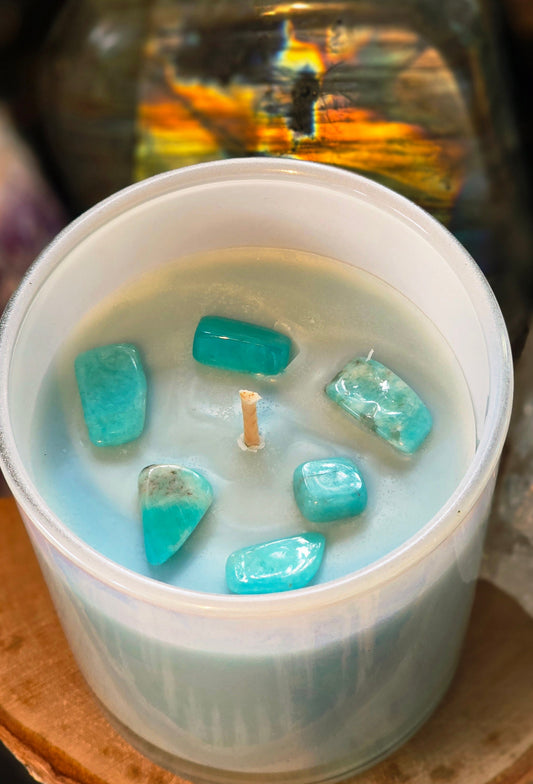 Once In a Blue Moon - Crystal infused Coconut Wax Candle