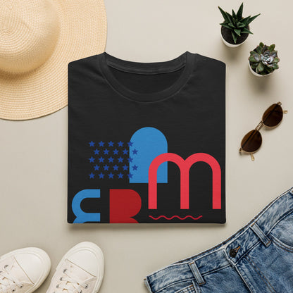America typographic graphic T-Shirt | Red Blue USA stars waves