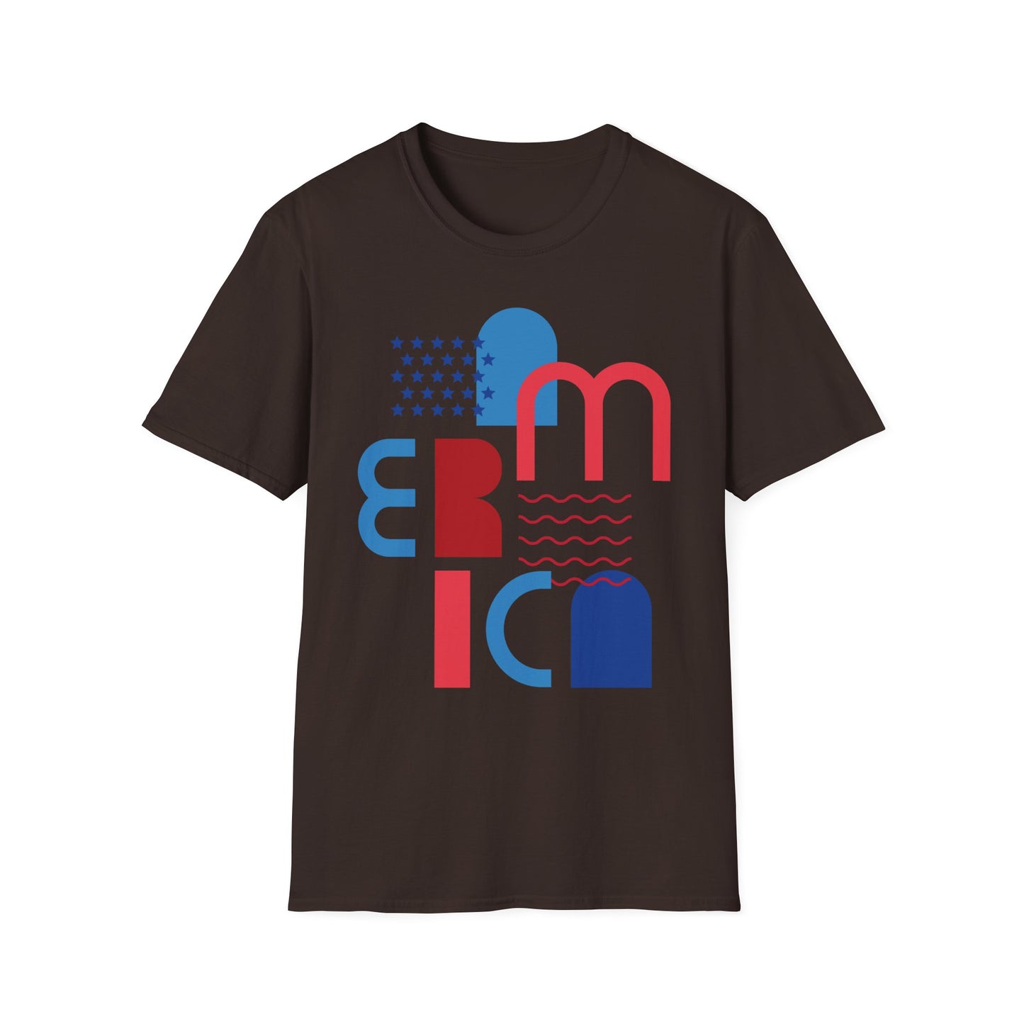 America typographic graphic T-Shirt | Red Blue USA stars waves