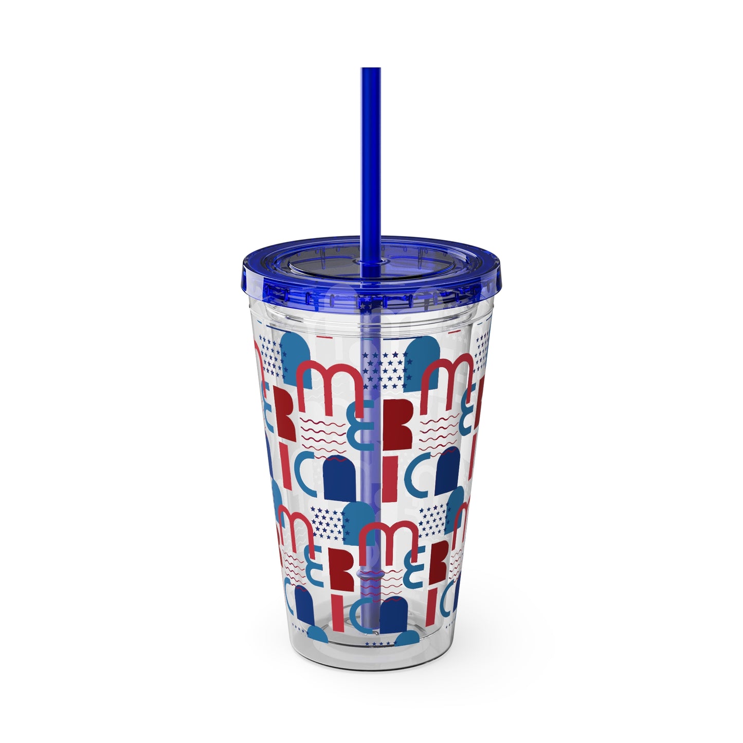 Red Blue Abstract Beach Pattern Tumbler | 16oz Straw Cup