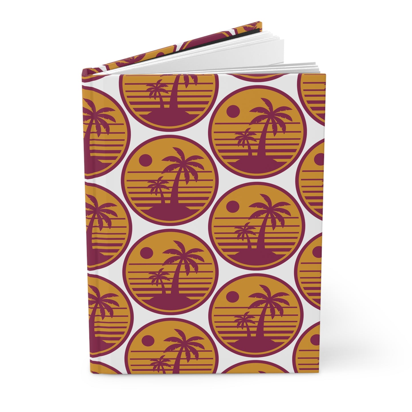 Retro Palm Sunset Hardcover Journal | Tropical Palm Tree Pattern Notebook