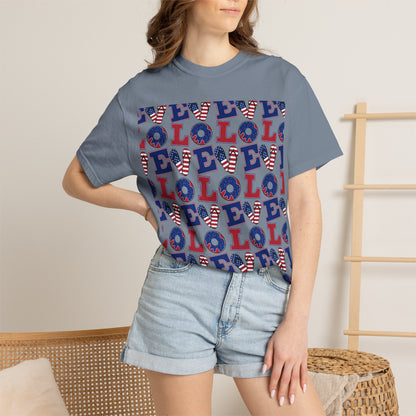 Patriotic LOL Pattern T-Shirt | Red White Blue Text Tee