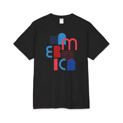 America Abstract Block Letters T-Shirt | Patriotic Red Blue Tee