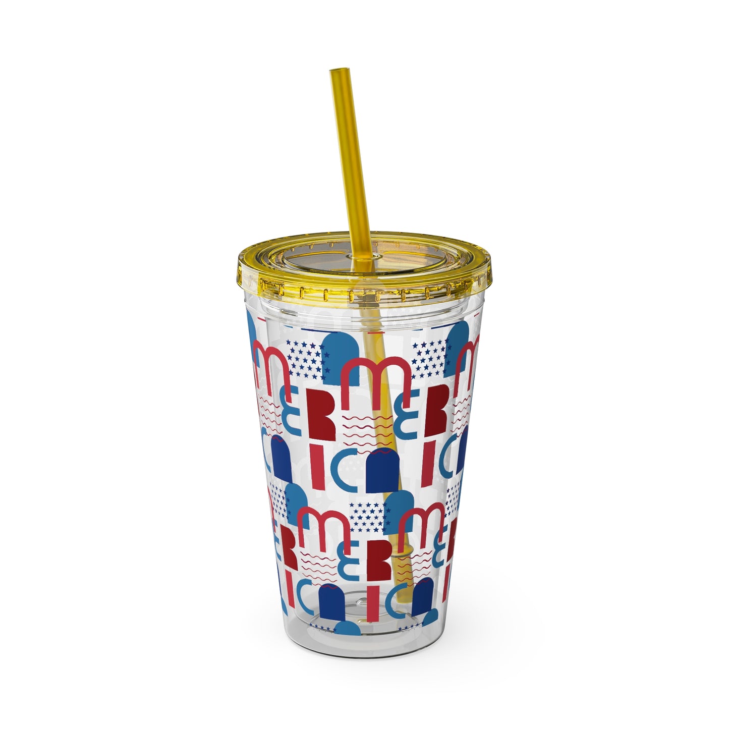 Red Blue Abstract Beach Pattern Tumbler | 16oz Straw Cup