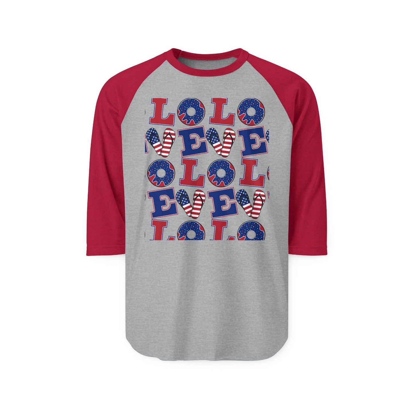 Patriotic LOL Pattern Raglan Shirt | American Flag Skull Letters