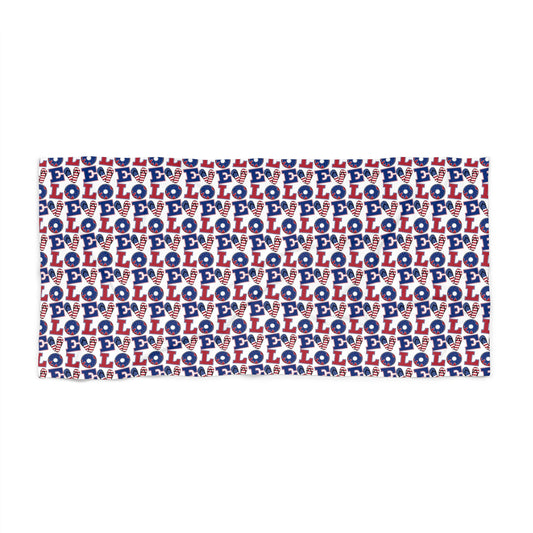 LOL Pattern Beach Towel – Fun Red, White & Blue Novelty Towel