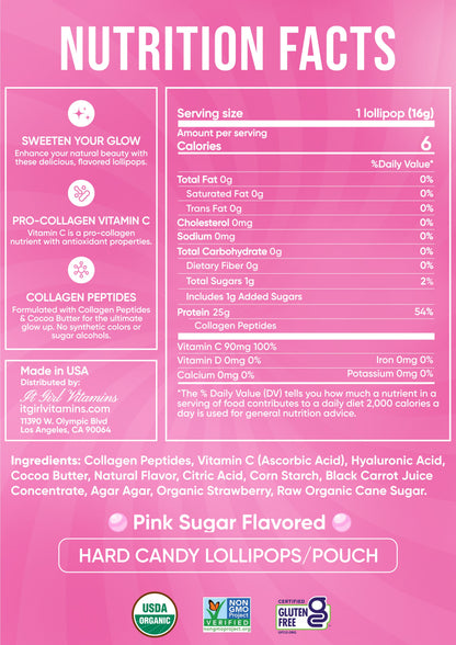 It Girl Beauty Lollipops - Collagen Peptides & Vitamin C Healthy Candy for Skin, Hair, Nails