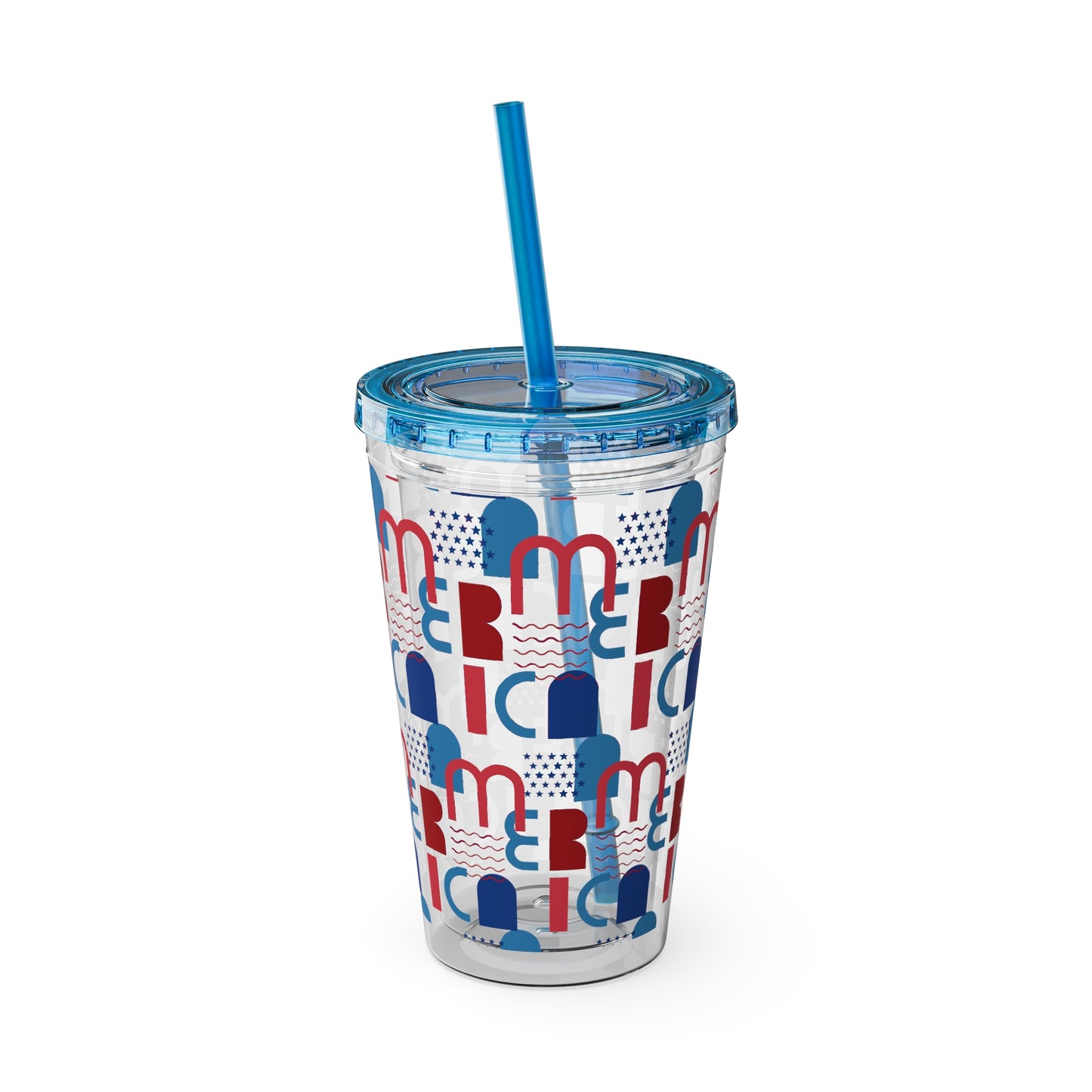 Red Blue Abstract Beach Pattern Tumbler | 16oz Straw Cup