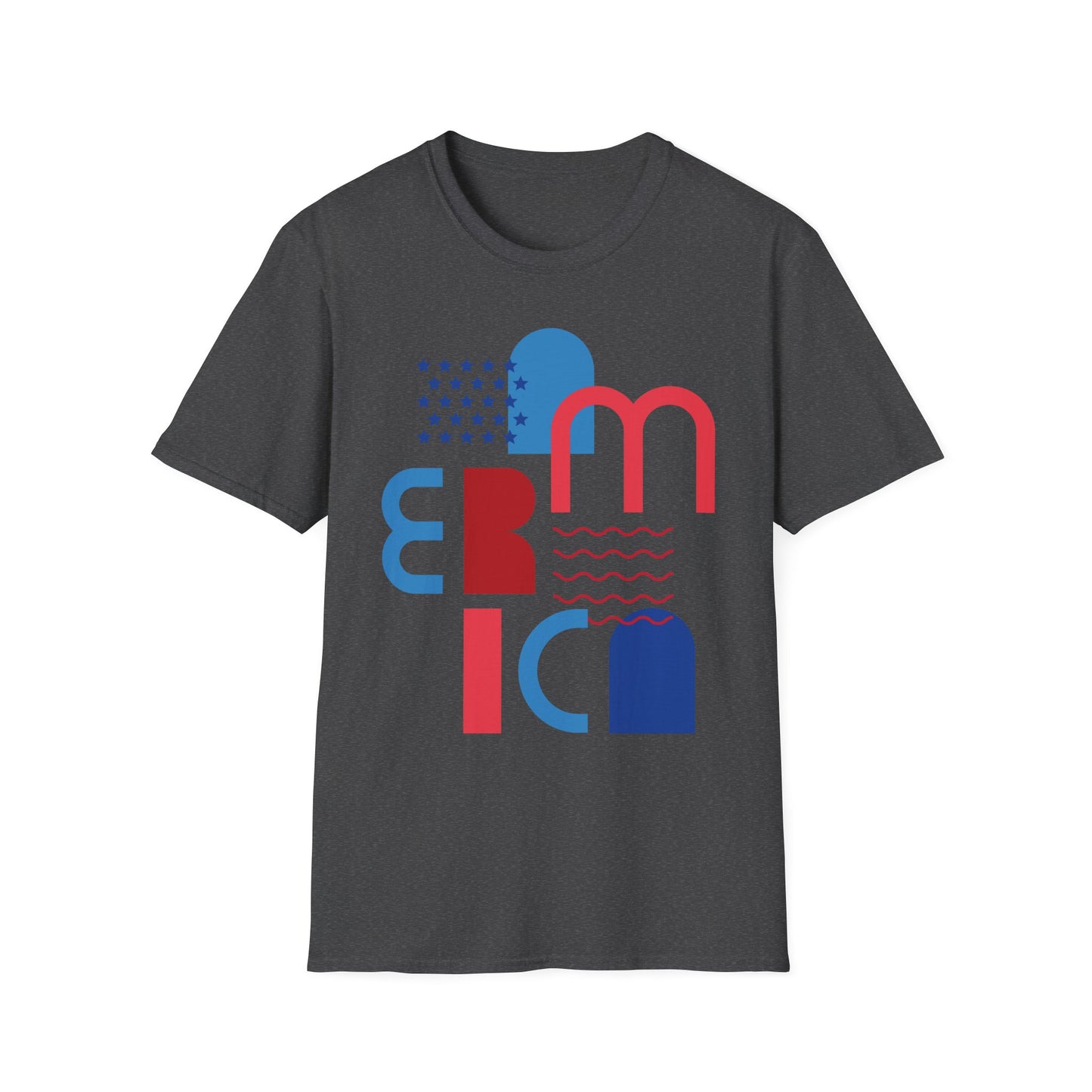 America typographic graphic T-Shirt | Red Blue USA stars waves