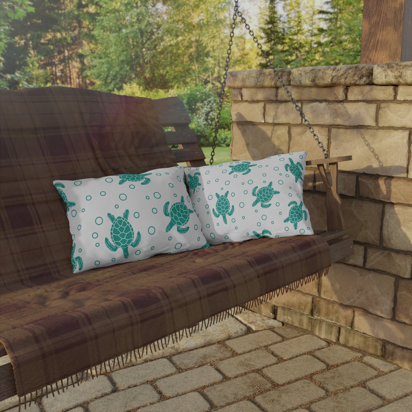 Sea Turtle Outdoor Pillow – Teal Nautical Patio Cushion