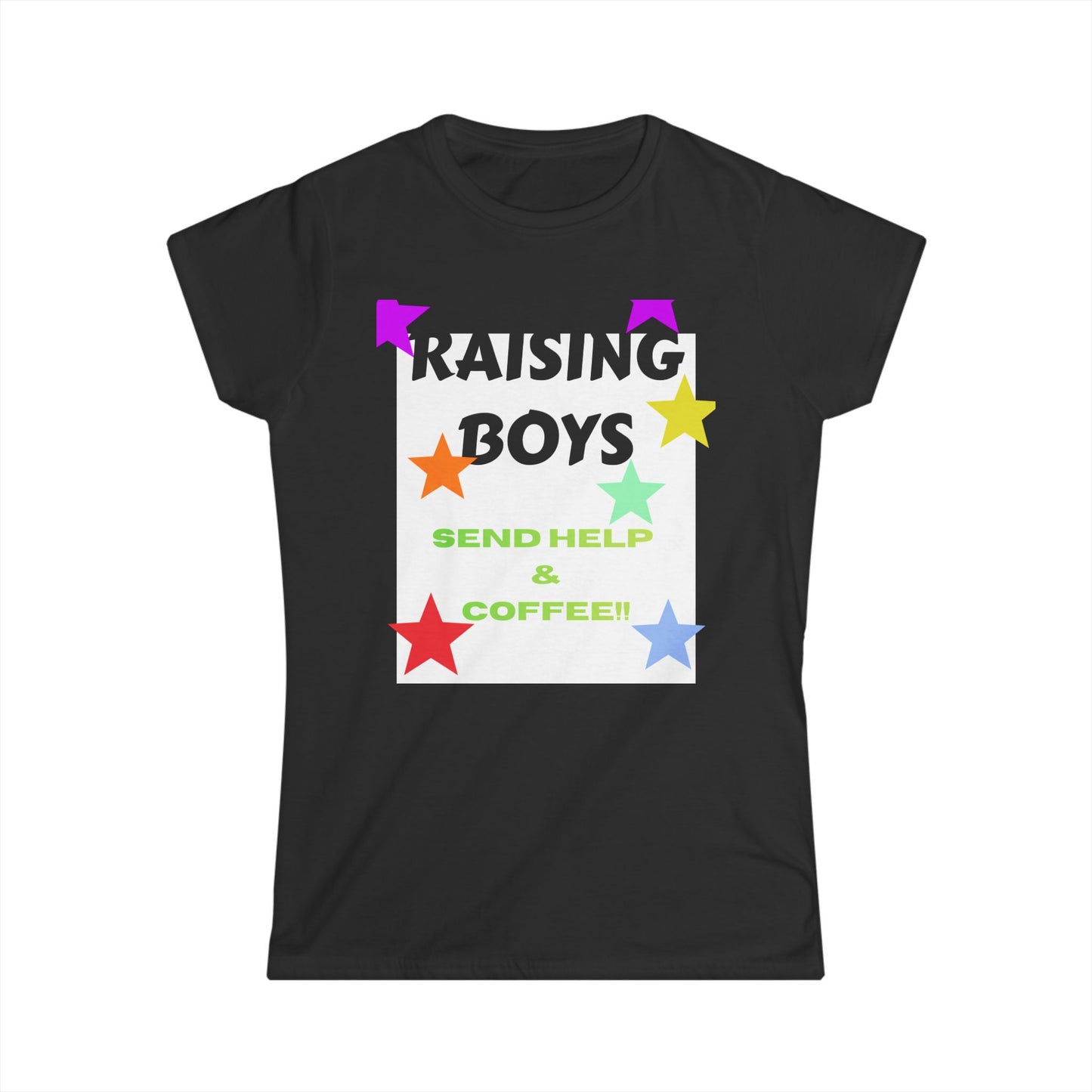 Raising Boys Send Help & Coffee Tee | Funny Parenting Shirt
