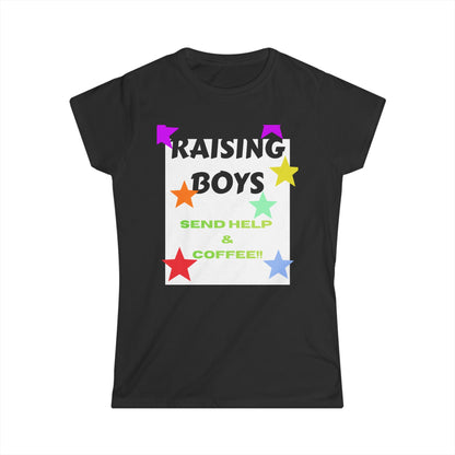 Raising Boys Send Help & Coffee Tee | Funny Parenting Shirt